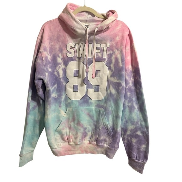 Taylor Swift Sweaters - Taylor Swift Hoodie Medium Tie Dye SWIFT 89 Pink Purple White Colortone